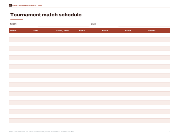 Preview of Printable Double Elimination Match Schedule